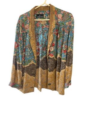 Carole Little Teal & Mustard Floral Jacket, Top and Trouser, Lightweight,Airy
